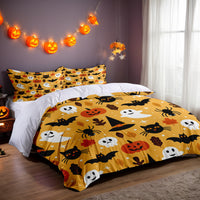 HKM-485715 Three-Piece Halloween Bed Set with Quilted Duvet Cover and Pillowcases in White