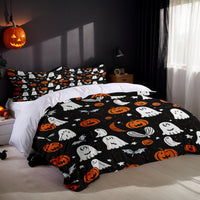 HKM-485715 Three-Piece Halloween Bed Set with Quilted Duvet Cover and Pillowcases in White