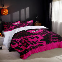 HKM-485715 Three-Piece Halloween Bed Set with Quilted Duvet Cover and Pillowcases in White