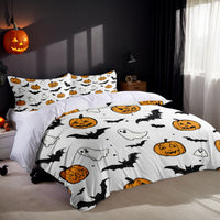 HKM-485715 Three-Piece Halloween Bed Set with Quilted Duvet Cover and Pillowcases in White