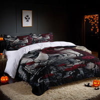 HKM-485715 Three-Piece Halloween Bed Set with Quilted Duvet Cover and Pillowcases in White