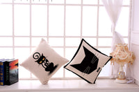 HKM-485779 Black and White Cartoon Cat Print Cotton Linen Cushion Cover 45x45 cm
