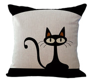 HKM-485779 Black and White Cartoon Cat Print Cotton Linen Cushion Cover 45x45 cm