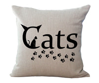 HKM-485779 Black and White Cartoon Cat Print Cotton Linen Cushion Cover 45x45 cm