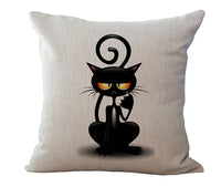 HKM-485779 Black and White Cartoon Cat Print Cotton Linen Cushion Cover 45x45 cm