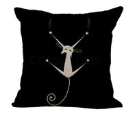 HKM-485779 Black and White Cartoon Cat Print Cotton Linen Cushion Cover 45x45 cm