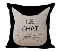 HKM-485779 Black and White Cartoon Cat Print Cotton Linen Cushion Cover 45x45 cm