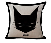 HKM-485779 Black and White Cartoon Cat Print Cotton Linen Cushion Cover 45x45 cm