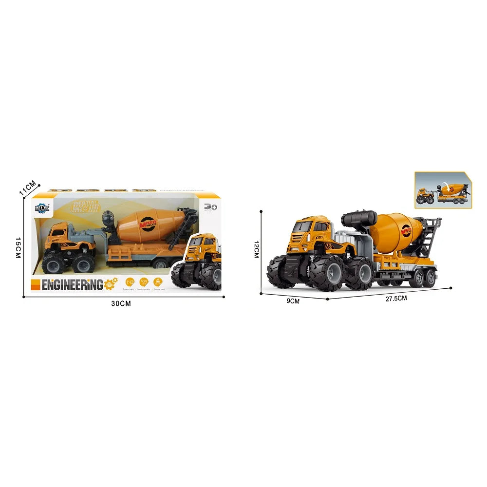 HKM-485971 Diecast Metal Inertial Excavator Transport Trailer Toy for Children Ages 3+