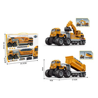 HKM-485971 Diecast Metal Inertial Excavator Transport Trailer Toy for Children Ages 3+