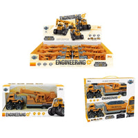 HKM-485971 Diecast Metal Inertial Excavator Transport Trailer Toy for Children Ages 3+