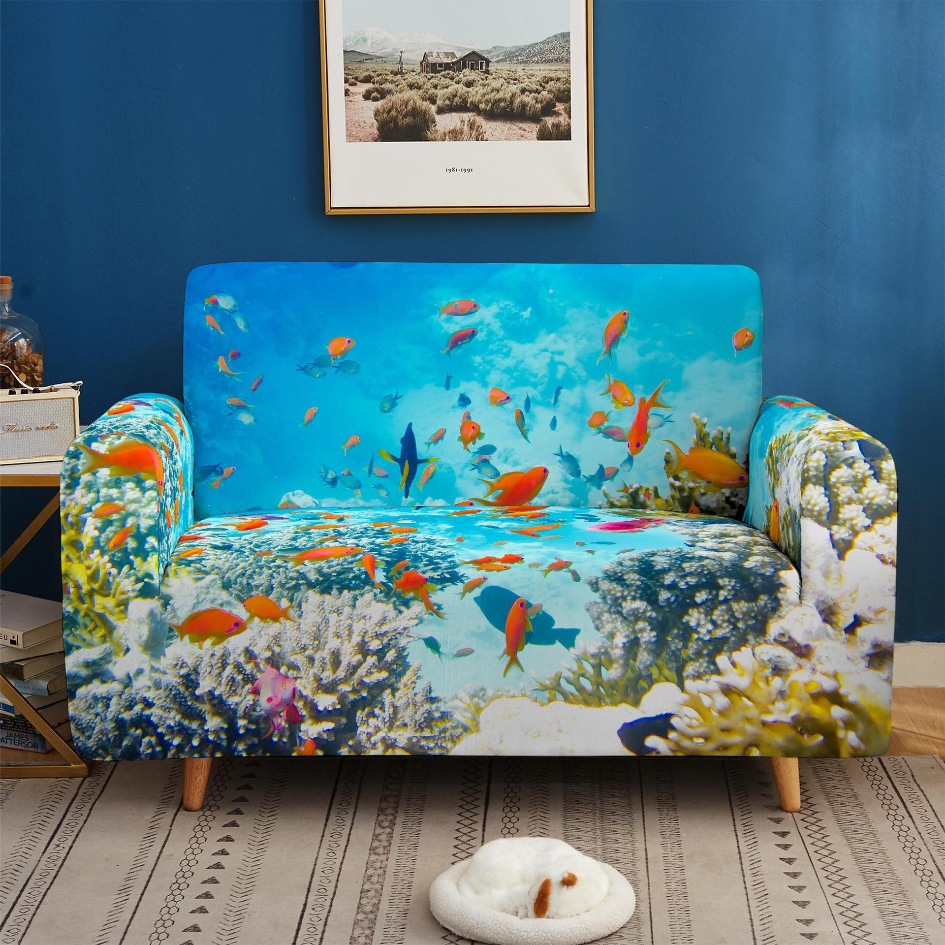 HKM-486035 Elastic Dust-Proof Floral Sofa Cover for Modular Sofas, Available in Various Sizes