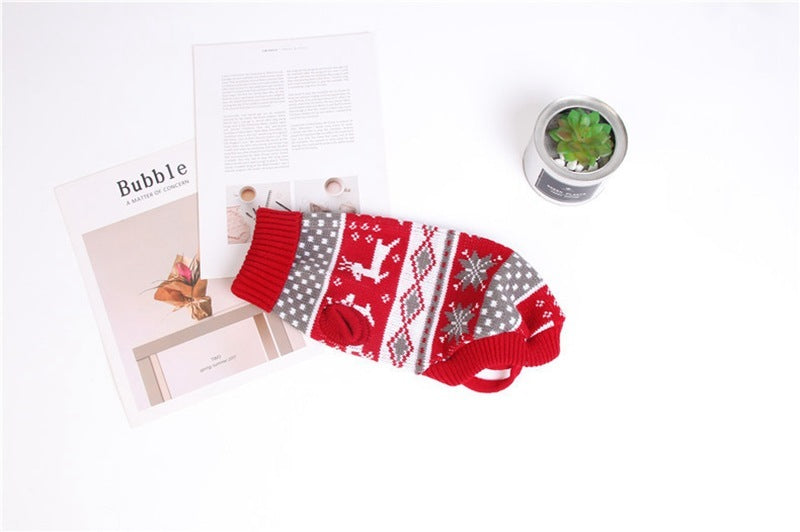 HKM-486291 Christmas Red Reindeer Knitted Turtleneck Dog Sweater
