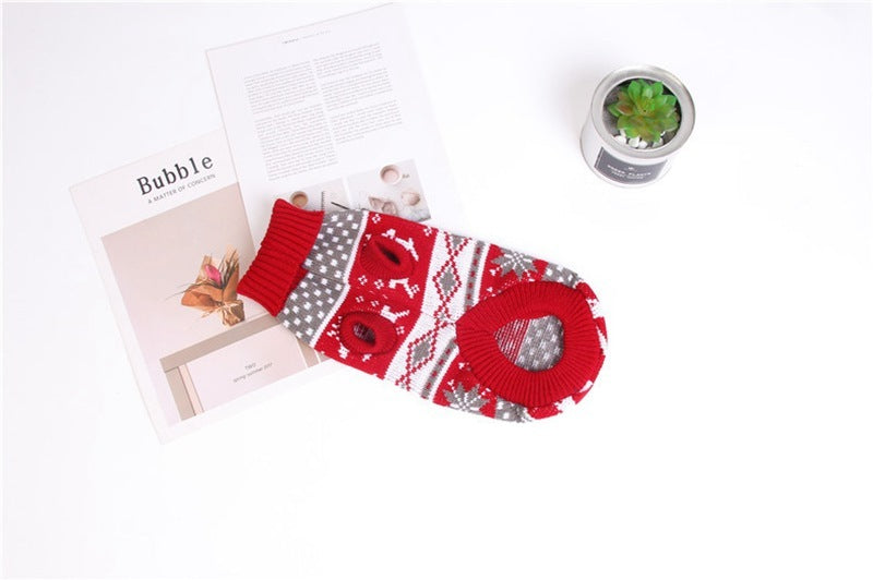 HKM-486291 Christmas Red Reindeer Knitted Turtleneck Dog Sweater
