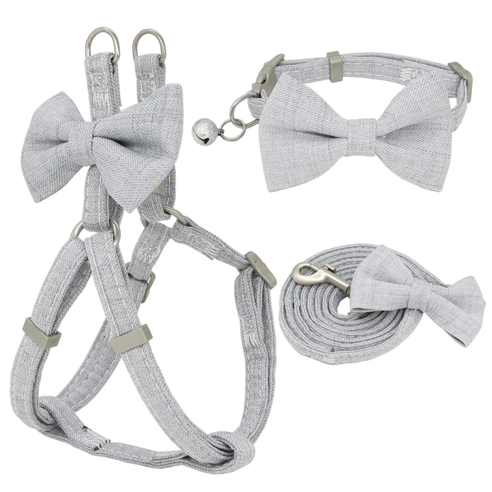 HKM-486419 Dog Harness Leash Collar Set Adjustable Soft Cute Bow