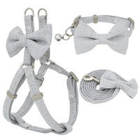 HKM-486419 Dog Harness Leash Collar Set Adjustable Soft Cute Bow