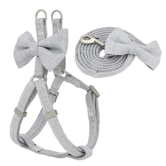 HKM-486419 Dog Harness Leash Collar Set Adjustable Soft Cute Bow