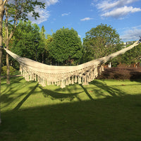 HKM-486419 Double Cotton Hammock with Tassels - Nordic Bohemian Style for Indoor & Outdoor Use, 200 cm x 150 cm, 200 kg Capacity