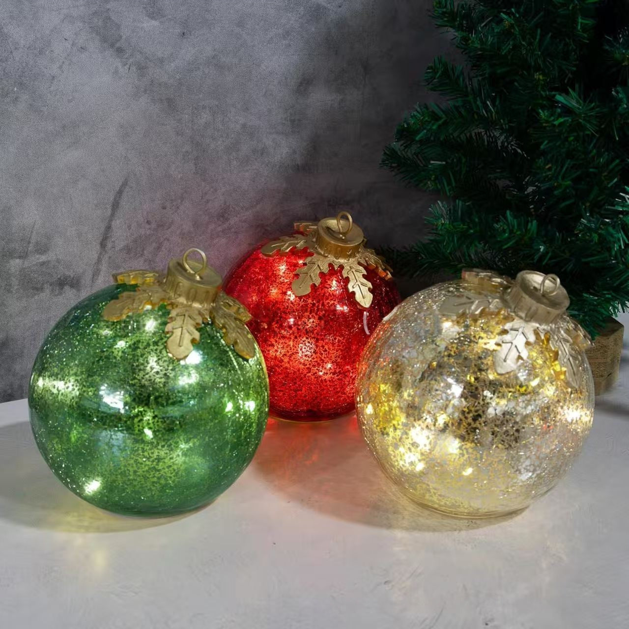 HKM-486675 Glowing Handmade Christmas Decorations – Set of 3 Battery-Powered Decorations