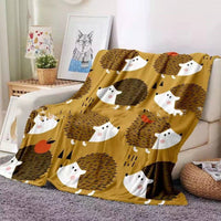 HKM-486675 Hedgehog Coral Fleece Flannel Blanket - Soft, Cozy, European Style, Available in Multiple Sizes