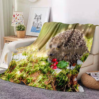 HKM-486675 Hedgehog Coral Fleece Flannel Blanket - Soft, Cozy, European Style, Available in Multiple Sizes
