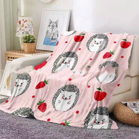 HKM-486675 Hedgehog Coral Fleece Flannel Blanket - Soft, Cozy, European Style, Available in Multiple Sizes