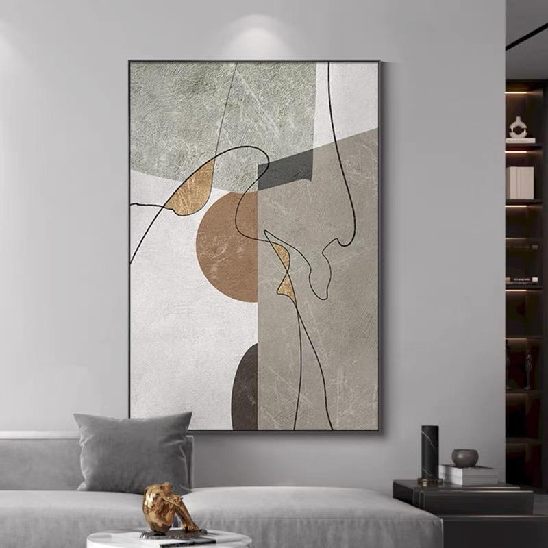 HKM-486803 Hand-Painted Abstract Oil Painting Canvas in Minimalist Brown and Beige Texture for Home Decor