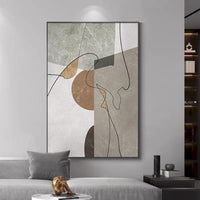HKM-486803 Hand-Painted Abstract Oil Painting Canvas in Minimalist Brown and Beige Texture for Home Decor