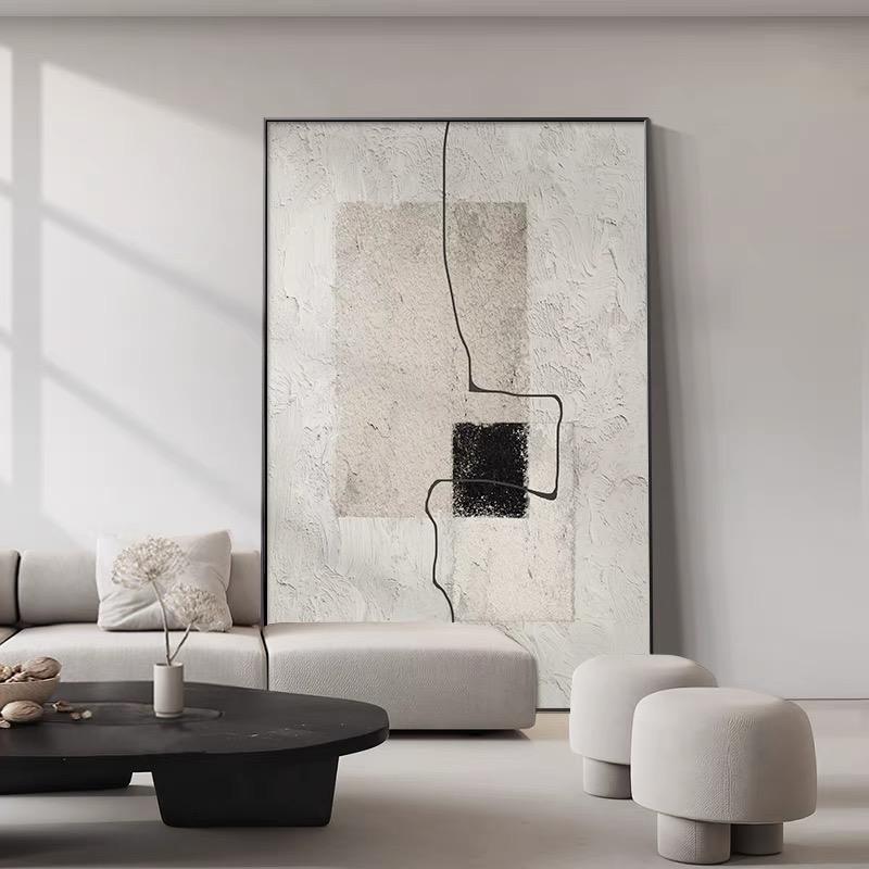 HKM-486803 Hand-Painted Abstract Oil Painting Canvas in Minimalist Brown and Beige Texture for Home Decor