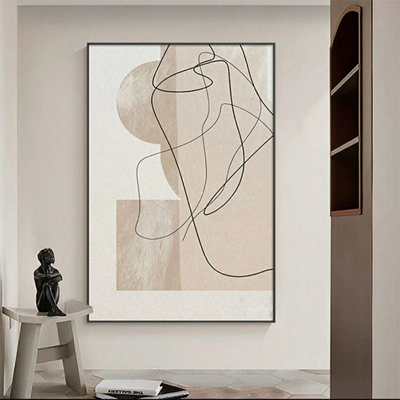 HKM-486803 Hand-Painted Abstract Oil Painting Canvas in Minimalist Brown and Beige Texture for Home Decor