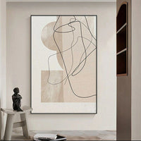 HKM-486803 Hand-Painted Abstract Oil Painting Canvas in Minimalist Brown and Beige Texture for Home Decor