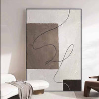 HKM-486803 Hand-Painted Abstract Oil Painting Canvas in Minimalist Brown and Beige Texture for Home Decor