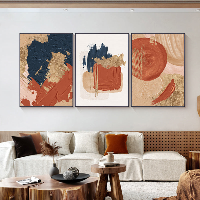HKM-486867 Dark Blue and Red Abstract Minimalist Canvas Painting - Frameless Decorative Artwork