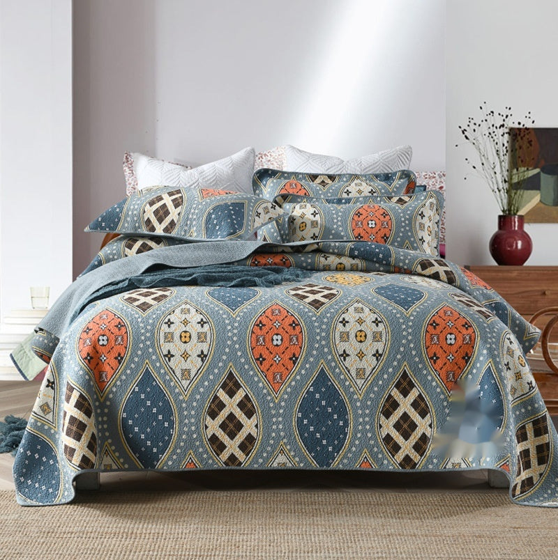 HKM-486867 Double-Sided Pure Cotton Geometric Pattern Bedspread Set, 3 Piece for 1.8m Bed