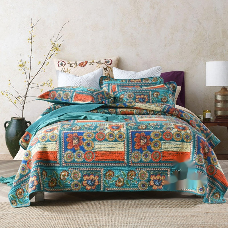 HKM-486867 Double-Sided Pure Cotton Geometric Pattern Bedspread Set, 3 Piece for 1.8m Bed