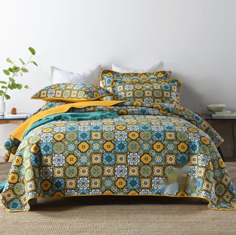 HKM-486867 Double-Sided Pure Cotton Geometric Pattern Bedspread Set, 3 Piece for 1.8m Bed