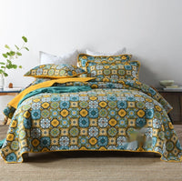 HKM-486867 Double-Sided Pure Cotton Geometric Pattern Bedspread Set, 3 Piece for 1.8m Bed