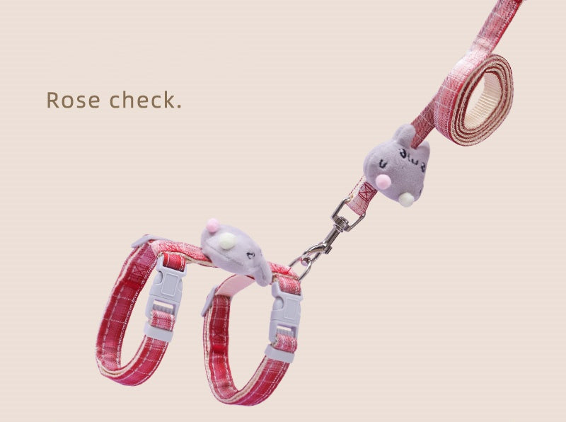 HKM-487059 Adjustable Cat Leash with Anti-Breakout Chest Strap for Small Pets
