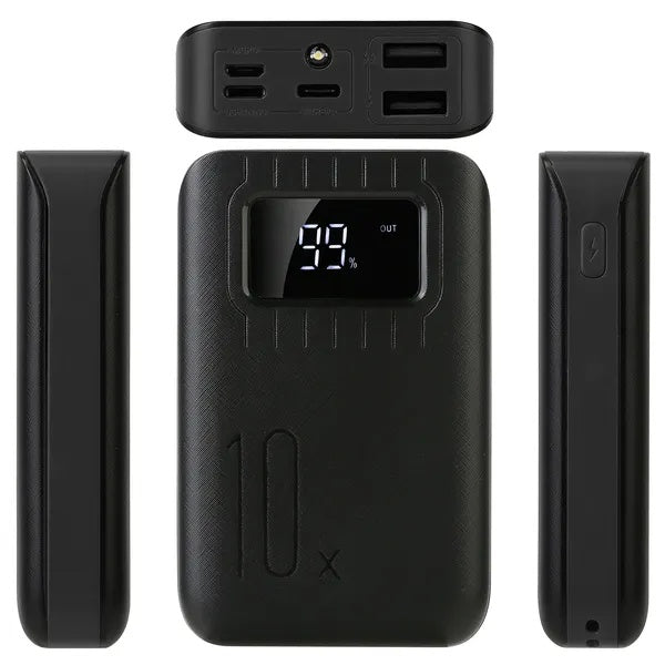 HKM-487123 10,000mAh Dual USB Portable Power Bank with Flashlight and LCD Battery Indicator