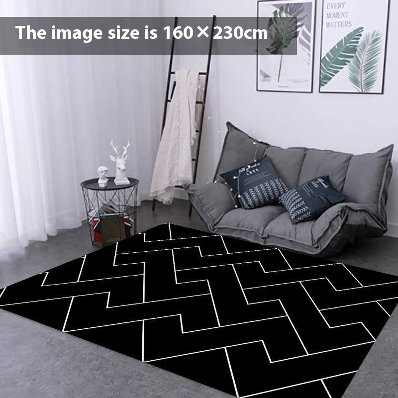 HKM-487699 Checkered Black and White Crystal Velvet Area Rug – Modern Square Carpet for Living Room and Bedroom