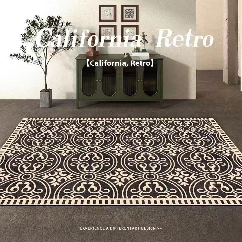 HKM-487699 Checkered Black and White Crystal Velvet Area Rug – Modern Square Carpet for Living Room and Bedroom