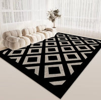 HKM-487699 Checkered Black and White Crystal Velvet Area Rug – Modern Square Carpet for Living Room and Bedroom
