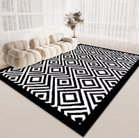 HKM-487699 Checkered Black and White Crystal Velvet Area Rug – Modern Square Carpet for Living Room and Bedroom