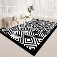 HKM-487699 Checkered Black and White Crystal Velvet Area Rug – Modern Square Carpet for Living Room and Bedroom
