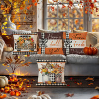 HKM-487827 Fall Pumpkin Truck Sunflowers Throw Pillow Cover, 18 x 18 Inch Autumn Home Decor
