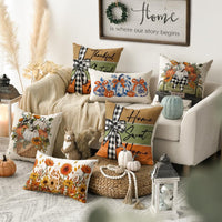 HKM-487827 Fall Pumpkin Truck Sunflowers Throw Pillow Cover, 18 x 18 Inch Autumn Home Decor
