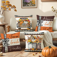 HKM-487827 Fall Pumpkin Truck Sunflowers Throw Pillow Cover, 18 x 18 Inch Autumn Home Decor