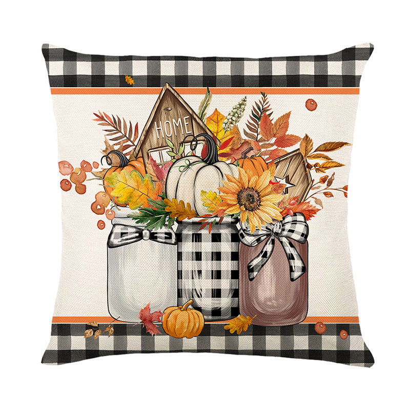 HKM-487827 Fall Pumpkin Truck Sunflowers Throw Pillow Cover, 18 x 18 Inch Autumn Home Decor