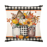 HKM-487827 Fall Pumpkin Truck Sunflowers Throw Pillow Cover, 18 x 18 Inch Autumn Home Decor
