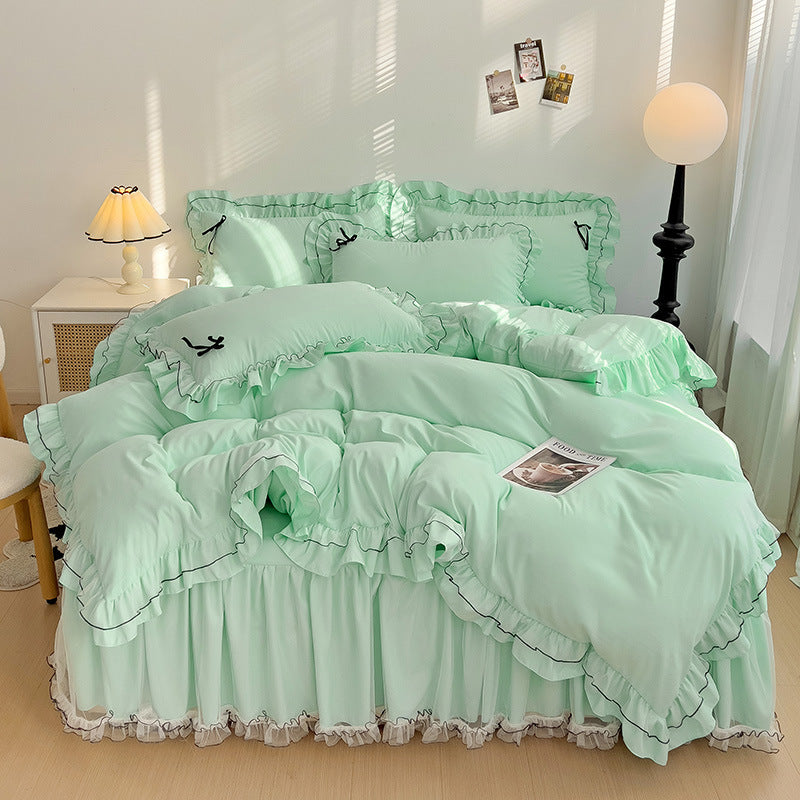 HKM-488019 Lace Mesh Bow Four-Piece Bedding Set for Double Beds